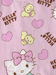 HELLO KITTY AND FRIENDS | SHEIN تي شيرت قصير الأكمام بطبعة شاملة وياقة دائرية للفتيات الصغيرات، كاجوال متعدد الاستخدامات للارتداء اليومي - أبيض - مشاهدة 4