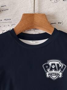 SHEIN | PAW Patrol Young Boy Letter Cartoon Print Casual Daily Short Sleeve T-Shirt - White - View 3