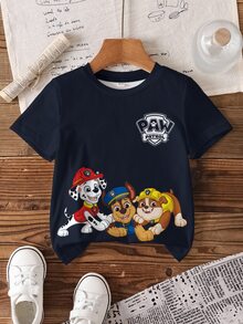 SHEIN | PAW Patrol Young Boy Letter Cartoon Print Casual Daily Short Sleeve T-Shirt - White - View 7