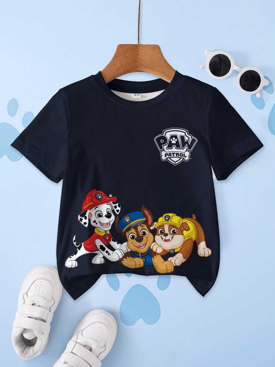 SHEIN | PAW Patrol Young Boy Letter Cartoon Print Casual Daily Short Sleeve T-Shirt - White - View 1