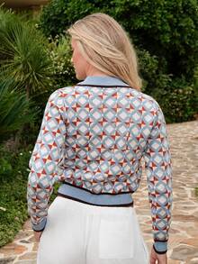 Summer Sherwood Women's Geometric Pattern Colorblock Sweater With Contrast Trims And Lantern Sleeves,Long Sleeve Tops,Knitted Sweater In Fall/Winter - Multicolor - View 2