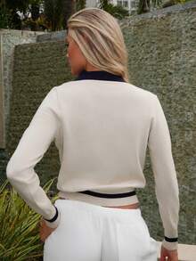Summer Sherwood Women's Pullover Contrast Color Sweater - Khaki - View 2