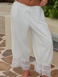 Summer Sherwood Women Vintage Lace Puffed Long Pants Fall Cloth For Women - White - View 3