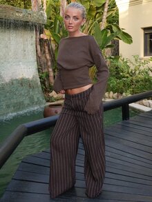 Summer Sherwood Plus Size Women's Striped Casual Daily Wear Suit Pants Fall, - Multicolor - View 1