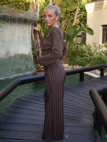 Summer Sherwood Plus Size Women's Striped Casual Daily Wear Suit Pants Fall, - Multicolor - View 4