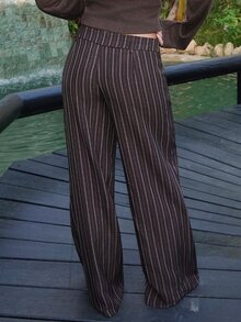 Summer Sherwood Plus Size Women's Striped Casual Daily Wear Suit Pants Fall, - Multicolor - View 2