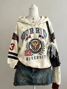 Lalippa Women's Fashion Letter Print Long Sleeve Hooded Sweatshirt For Vacation - Multicolor - View 1