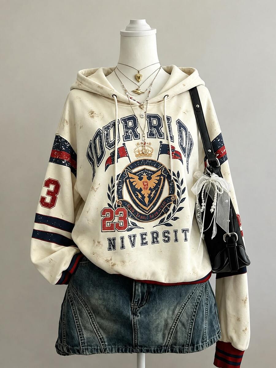 Lalippa Women's Fashion Letter Print Long Sleeve Hooded Sweatshirt For Vacation - Multicolor - View 1