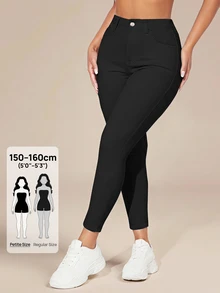 Selenza Petite 女款休閒通勤極簡純色高腰緊身九分牛仔褲，黑色，適合度假與日常，夏季穿著 - 黑色 - 查看 1