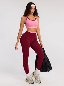 SHEIN Dewbera Women's Seamless Multi-Color Sports Set Tank Top & Leggings - Multicolor - View 5