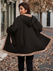 SHEIN Clasi Plus Size Long Thermal Lined Hooded Jacket - Black - View 2