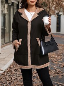 SHEIN Clasi Plus Size Long Thermal Lined Hooded Jacket - Black - View 6