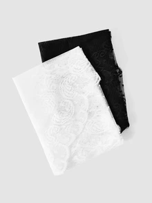 MortiRose 1pc Lace Floral Trim Wedding Veil Scarf Triangular Scarf, Fashionable Lace Trim Breathable Church Headscarf - Cross - View 7