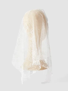 MortiRose 1pc Lace Floral Trim Wedding Veil Scarf Triangular Scarf, Fashionable Lace Trim Breathable Church Headscarf - Cross - View 4