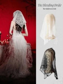 MortiRose 1pc Lace Floral Trim Wedding Veil Scarf Triangular Scarf, Fashionable Lace Trim Breathable Church Headscarf - Cross - View 1