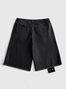 ROMWE MEN Street Life 男士深色哥德風玉米圖案休閒牛仔短褲 - 彩色 - 查看 10
