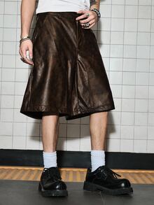 ROMWE MEN Casual 男士 PU 時尚百搭日常休閒短褲 - 棕色 - 查看 4
