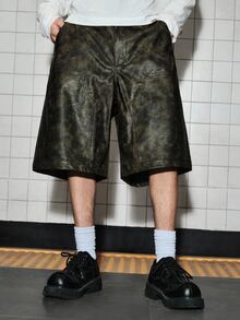 ROMWE MEN Casual 男士 PU 仿舊口袋寬腿短褲 - 灰色 - 查看 5