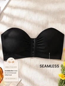 DesireSculpt Plus Size Women Regular Casual Seamless Transparent Strap Bra - Black - View 1