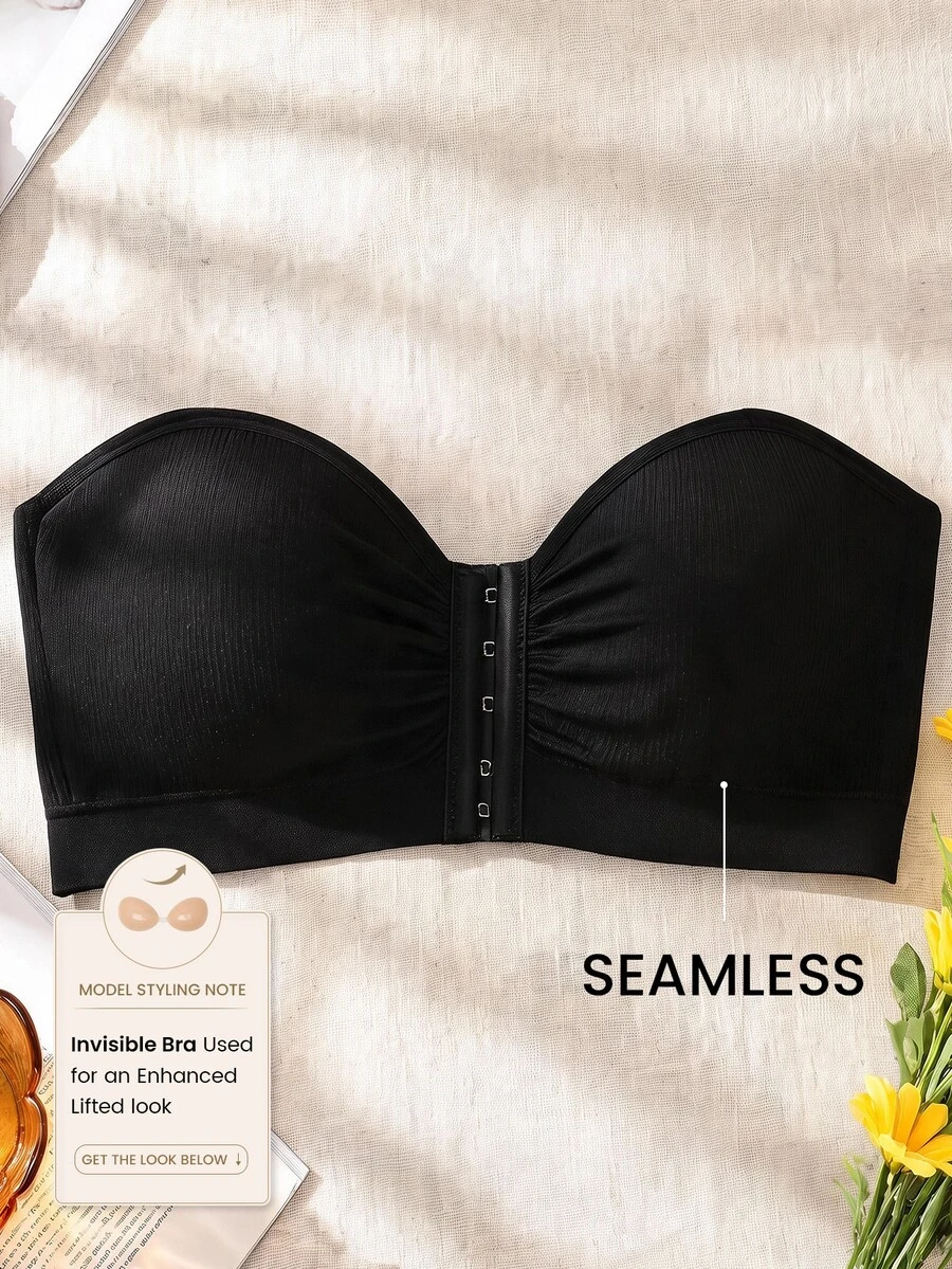 DesireSculpt Plus Size Women Regular Casual Seamless Transparent Strap Bra - Black - View 1