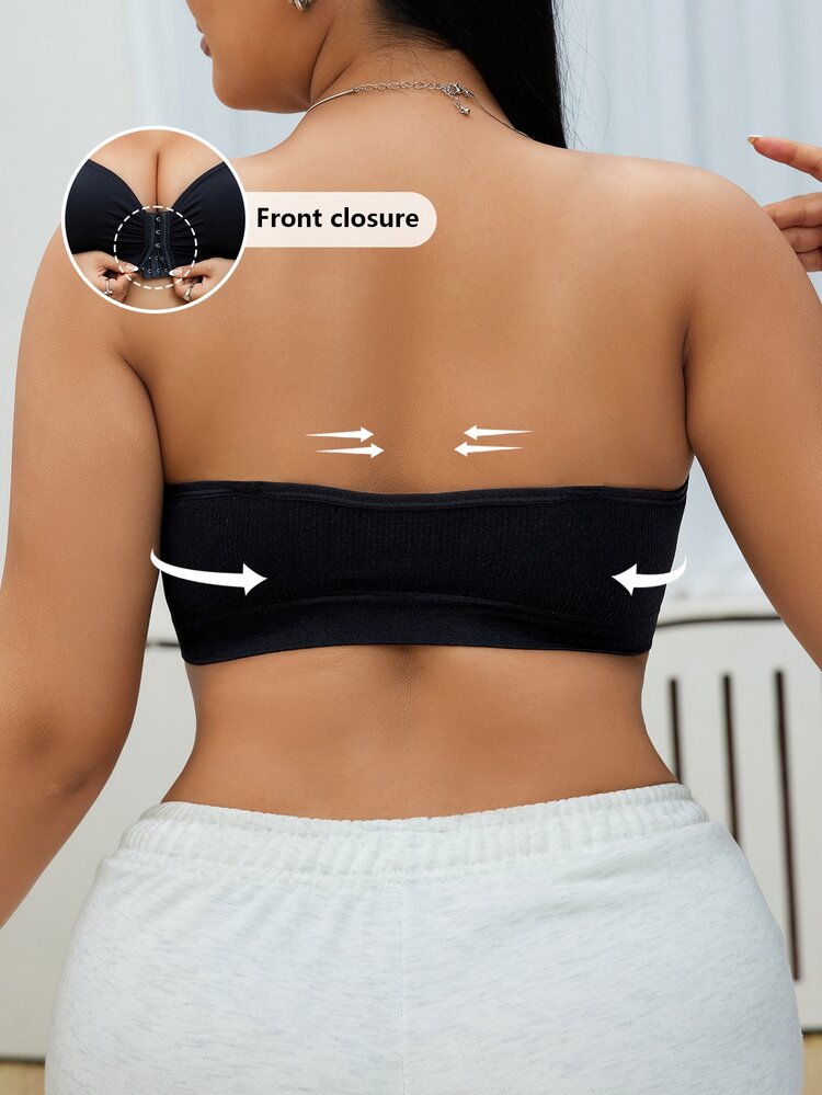 DesireSculpt Plus Size Women Regular Casual Seamless Transparent Strap Bra - Black - View 6