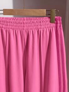 Comfortcana Women's Casual Colorblock Striped Wide Leg Sweatpants, Autumn Wear, Magenta Wide Leg Pants - Hot Pink - View 6