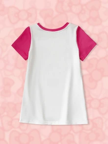 HELLO KITTY AND FRIENDS | SHEIN 女婴拼色卡通图案休闲圆领短袖连衣裙 - 彩色 - 查看 2
