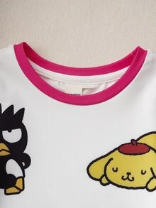 HELLO KITTY AND FRIENDS | SHEIN 女婴拼色卡通图案休闲圆领短袖连衣裙 - 彩色 - 查看 3