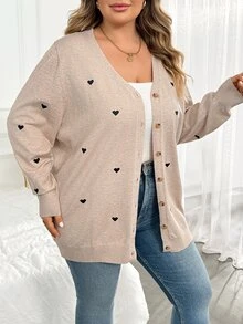 SHEIN CURVE+ 大尺碼女款純色愛心刺繡基礎開襟衫 春季、秋季冬季 2026 22W - 彩色 - 查看 7