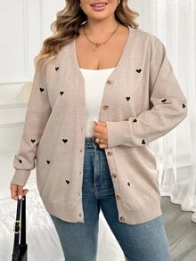 SHEIN CURVE+ 大尺碼女款純色愛心刺繡基礎開襟衫 春季、秋季冬季 2026 22W - 彩色 - 查看 8