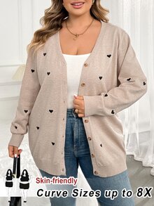 SHEIN CURVE+ 大尺碼女款純色愛心刺繡基礎開襟衫 春季、秋季冬季 2026 22W - 彩色 - 查看 4