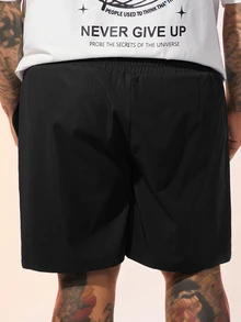 EASEVO Plus Size Men's Letter Print Drawstring Waist Woven Casual Straight Leg Shorts - Black - View 7