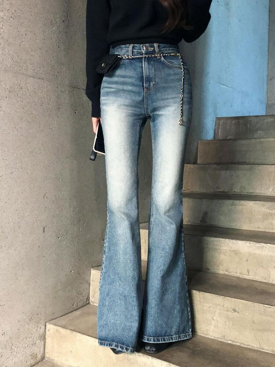 DAZY High Waist Flare Leg Jeans Fall - Blue - View 1
