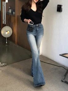 DAZY High Waist Flare Leg Jeans Fall - Blue - View 3