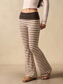 VARSIVA Women's Casual Striped Flared Pants With Waist Fold Over Leggings - Multicolor - View 4