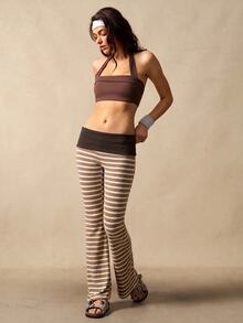 VARSIVA Women's Casual Striped Flared Pants With Waist Fold Over Leggings - Multicolor - View 8