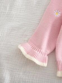 SHEIN Baby Girl Knitted Peter Pan Collar Long Sleeve Loose Pullover Sweater And Autumn Winter Pants 2 Pieces Set - Pink - View 4