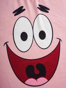 SpongeBob SquarePants | SHEIN Women's Cartoon Print Short Sleeve Top And Shorts Pajama Set - Pink - View 4