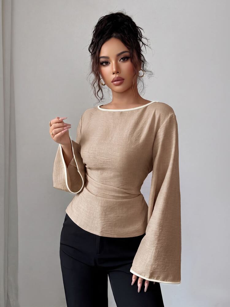 Siren Gaze Women's Solid Color Pleated Casual Versatile Daily Wear Blouse - Camel - View 7