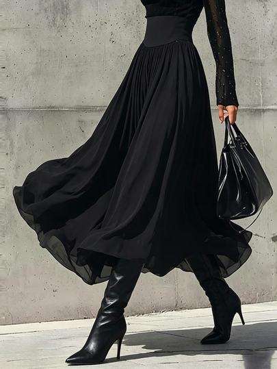 Zovinel Elegante falda de gasa para mujer con cintura elástica y forro, adecuada para atuendo profesional, regreso a la escuela, uso en la calle, vacaciones y uso casual, ropa de verano y otoño para mujer
