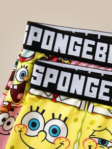 SpongeBob SquarePants | SHEIN 男士字母和卡通图案平角内裤，可爱内裤 - 黃色 - 查看 3