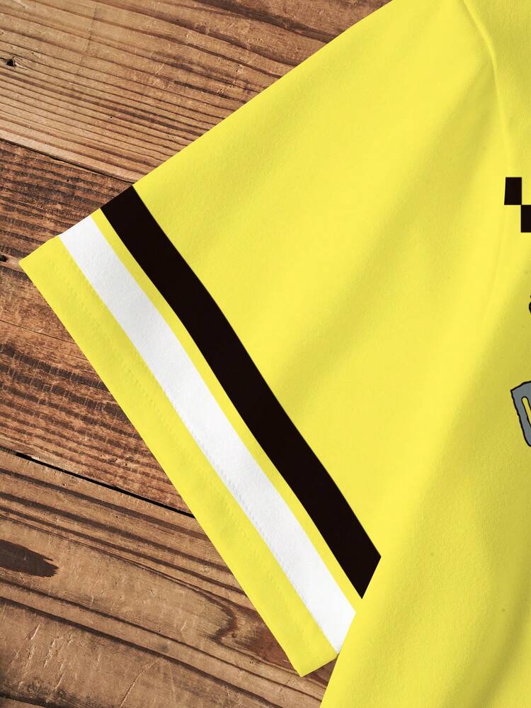 SpongeBob SquarePants | SHEIN Tween Boys' Casual Daily Commute Fashion Street Cute Cartoon Letter Contrast Stripe Print Short Sleeve T-Shirt And Shorts Set, Summer - White - View 4