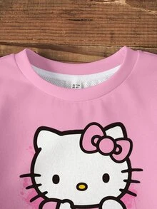 HELLO KITTY AND FRIENDS | SHEIN 女童卡通印花圓領長袖運動衫與內搭褲套裝 - 白色 - 查看 3