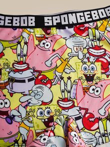 SpongeBob SquarePants | SHEIN Celana Pendek Wanita Nyaman dengan Motif Kartun dan Pita Huruf - Kuning - View 5