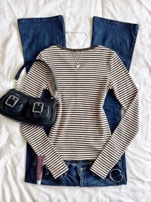 IslaSuriya Women's Button Half-Placket Striped Long Sleeve Casual T-Shirt - Multicolor - View 2