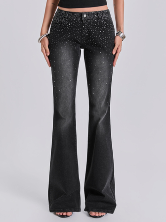 Sommer Herbst Winter Frühling Y2K Rock Farbverlauf Strass verzierte schmale gerade Bein Jeans