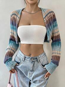 Comfortcana Space Dye Open Front Crop Lightweight Cardigan - Blue - View 8