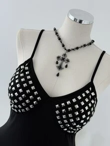 Sunspun Plus Size Summer Fashion Punk Studded Camisole - Black - View 4