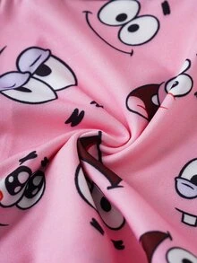 SpongeBob SquarePants | SHEIN 女士卡通印花松紧腰短裤 - 粉色 - 查看 6