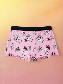 SpongeBob SquarePants | SHEIN 女士卡通印花松紧腰短裤 - 粉色 - 查看 7
